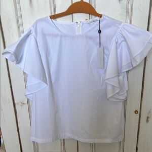 Elegant White Ruffle Sleeve Top